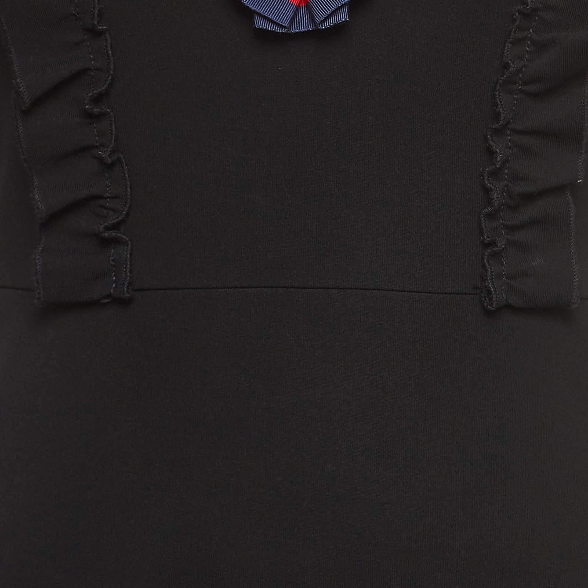 Gucci Black Jersey Web Trim Ruffled Sheath Dress S For Sale 2