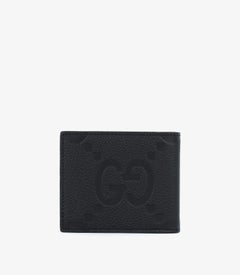 Gucci Black Jumbo GG Embossed Grained Calfskin Leather Bi-Fold Wallet