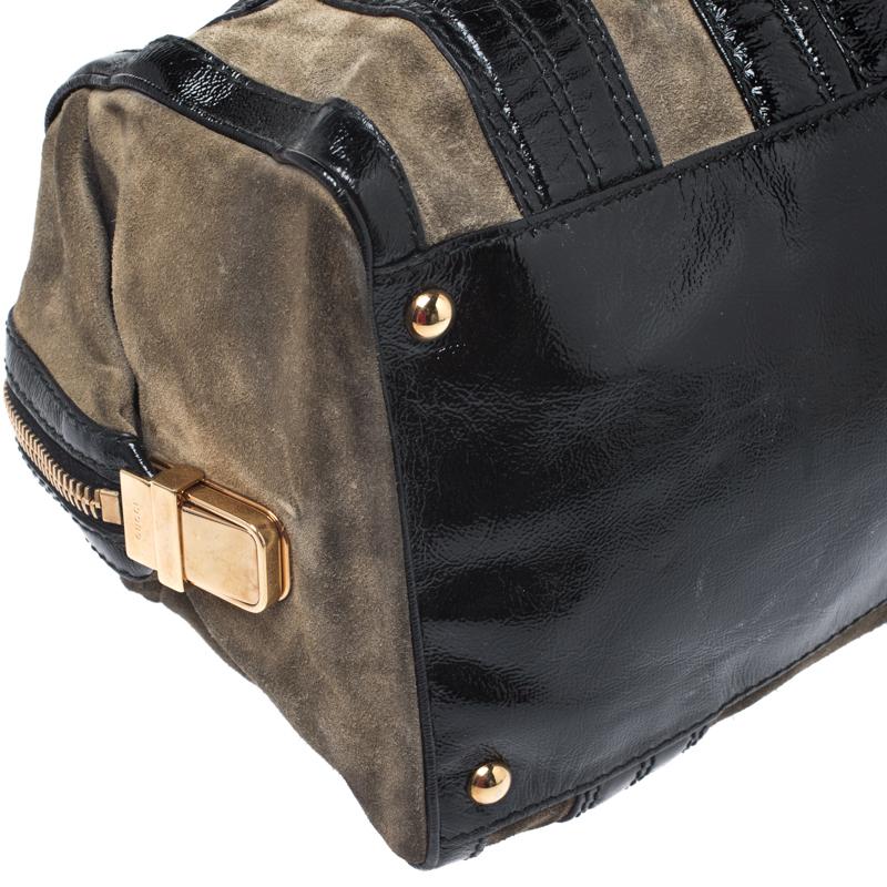 Gucci Black/Khaki Green Suede and Patent Leather Aviatrix Boston Bag 7