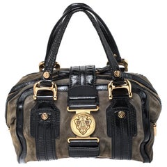 Gucci Black/Khaki Green Suede and Patent Leather Aviatrix Boston Bag