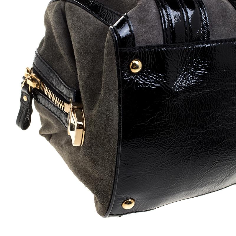 Gucci Black/Khaki Patent Leather and Suede Aviatrix Boston Bag 6