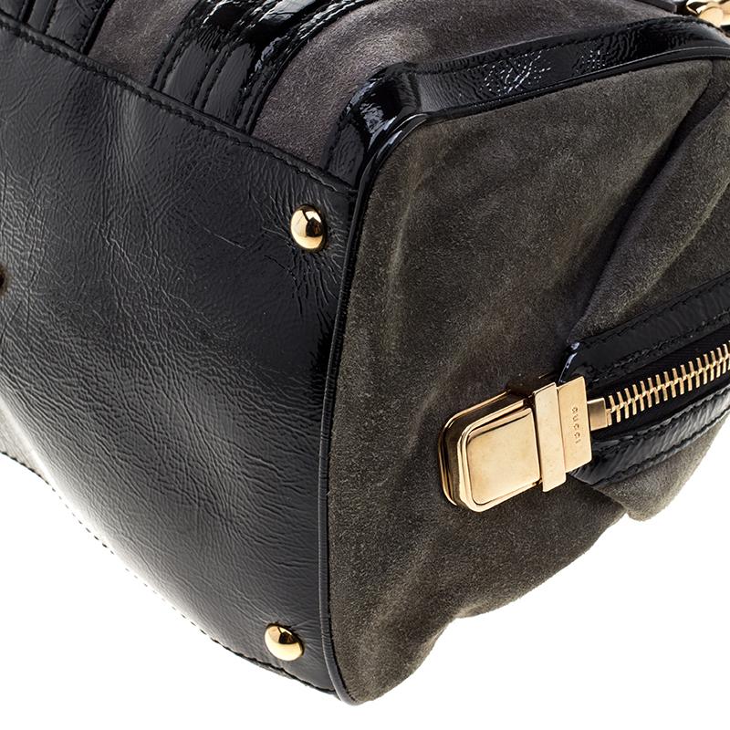 Gucci Black/Khaki Patent Leather and Suede Aviatrix Boston Bag 7