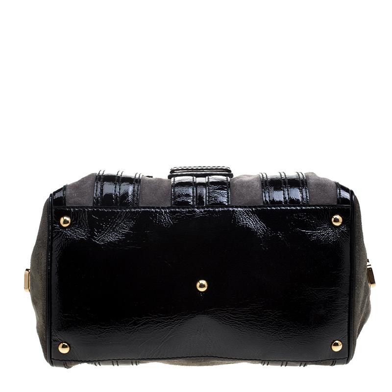 Gucci Black/Khaki Patent Leather and Suede Aviatrix Boston Bag 2