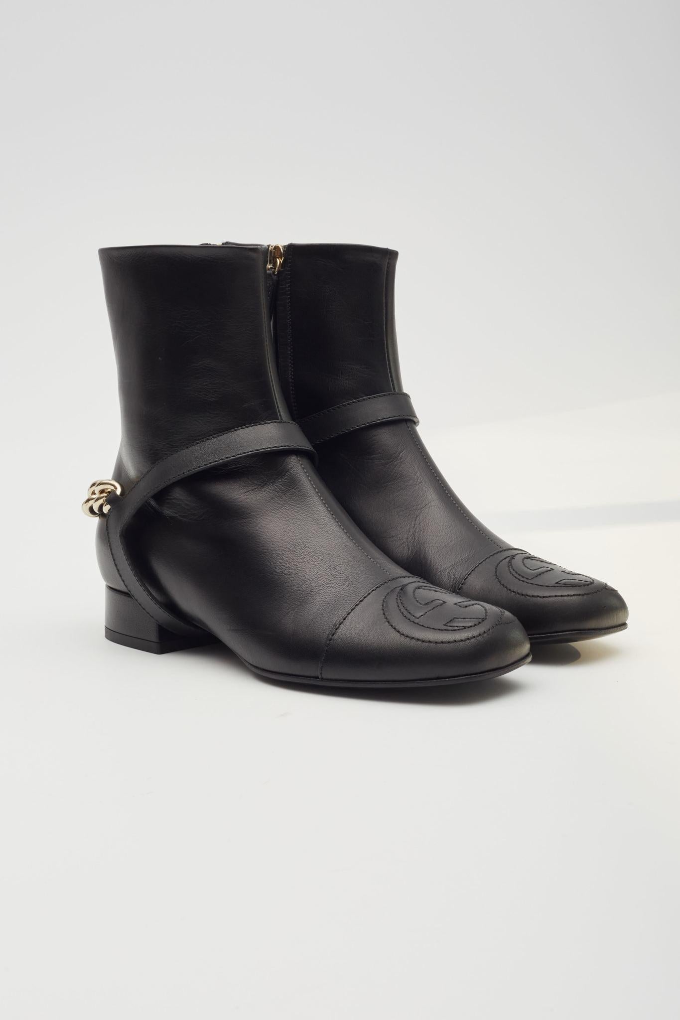 Noir Gucci - Bottes Soho Malaga en cuir de chevreau noir (EU 35) en vente