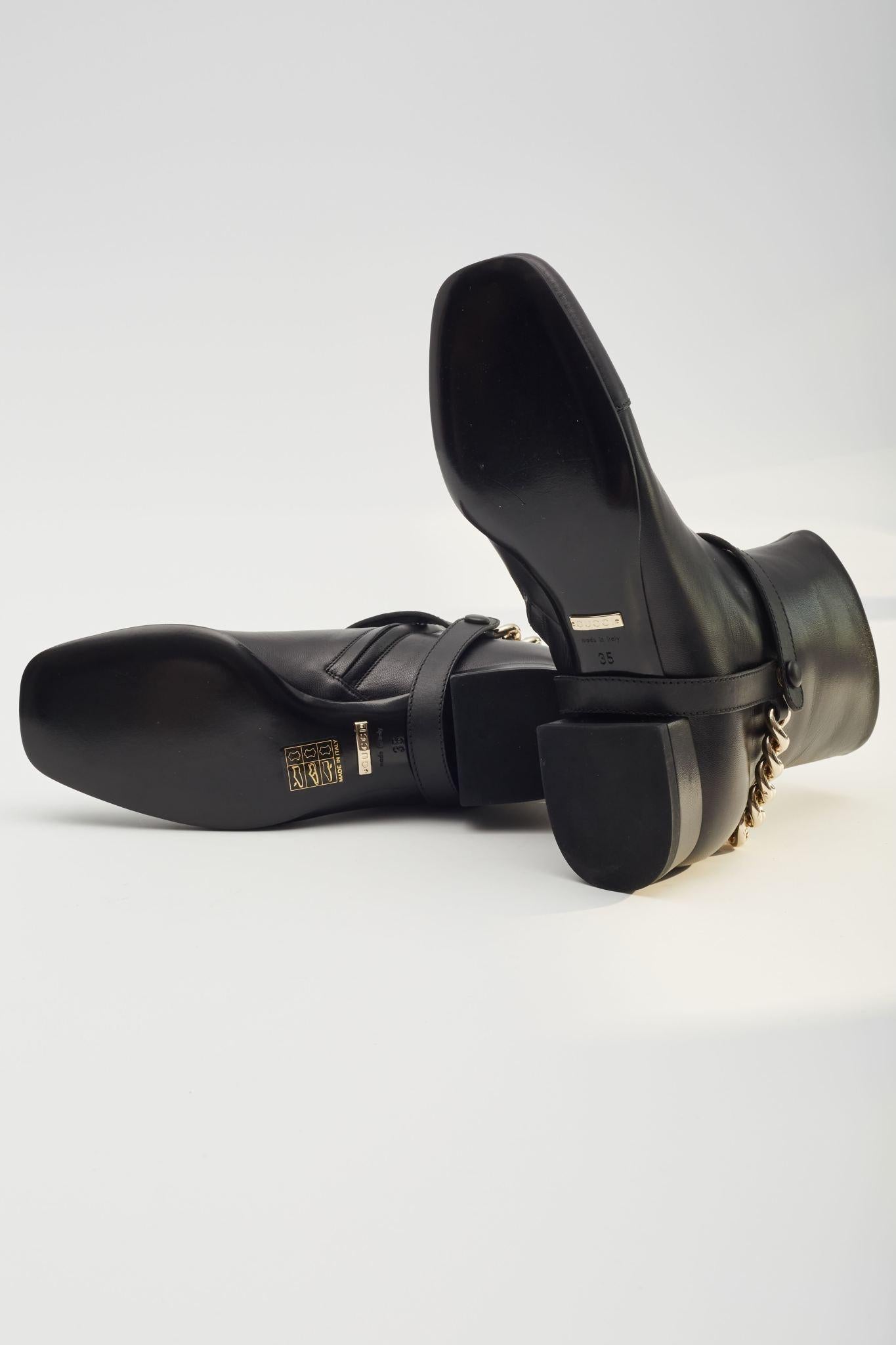 Gucci - Bottes Soho Malaga en cuir de chevreau noir (EU 35) en vente 2