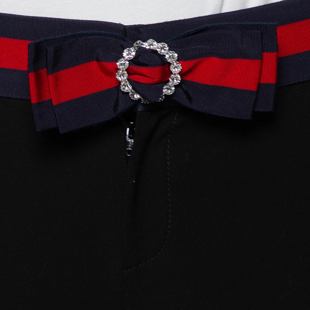 Gucci Black Knit Contrast Trim Waist Bow Detail Leggings S In Excellent Condition In Dubai, Al Qouz 2
