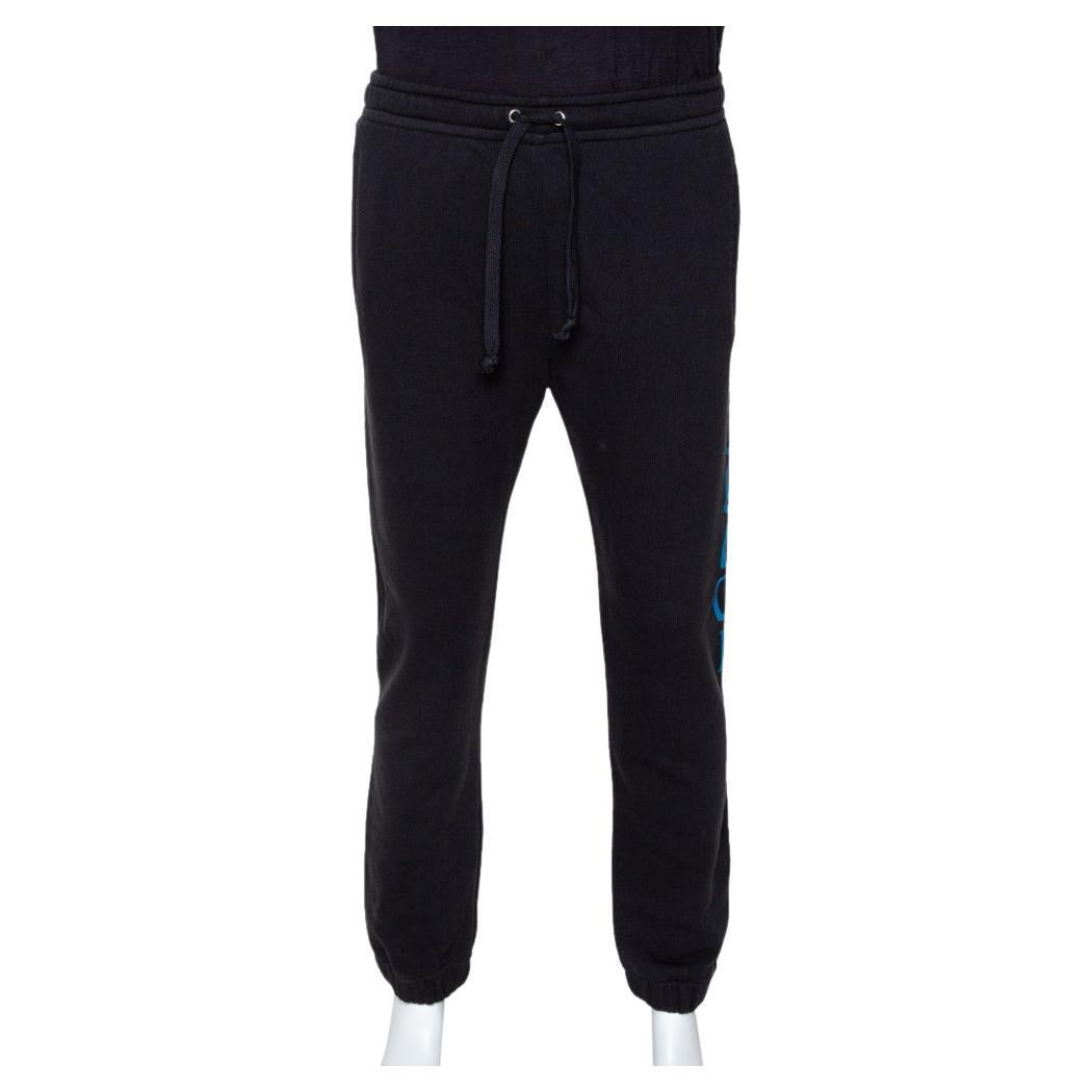 Gucci Black Knit Contrast Vertical Logo Print Track Pants M For Sale