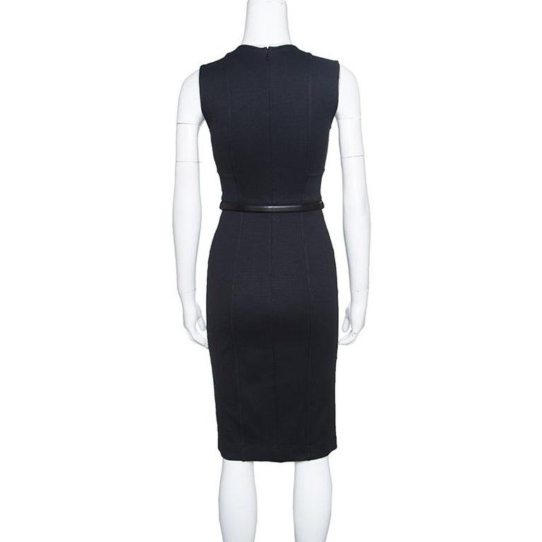 Gucci Black Knit Fitted Sleeveless Belted Sheath Dress S For Sale at ...