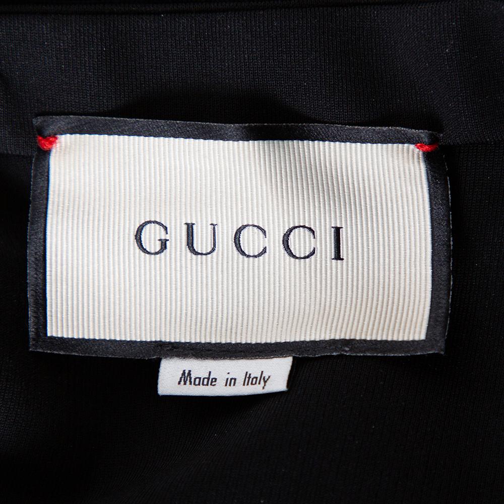 Gucci Black Knit Stripe Trim Detail Ruffled Zipper Front Mini Dress M In Good Condition In Dubai, Al Qouz 2