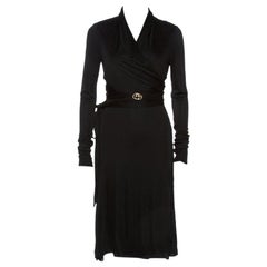 Gucci Black Knit Wrapped Tie Detail Midi Dress S