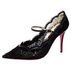 Gucci Black Lace And Leather Virginia Mary Jane Pumps Size 39.5