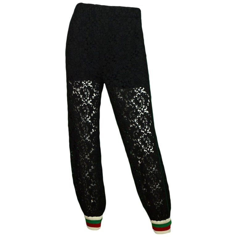 Gucci Black Lace Jogger Pants w/ Web Trim NWT sz IT 36 For Sale at ...