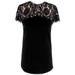 Gucci Black Lace Trimmed Cap-Sleeve Top - Size M