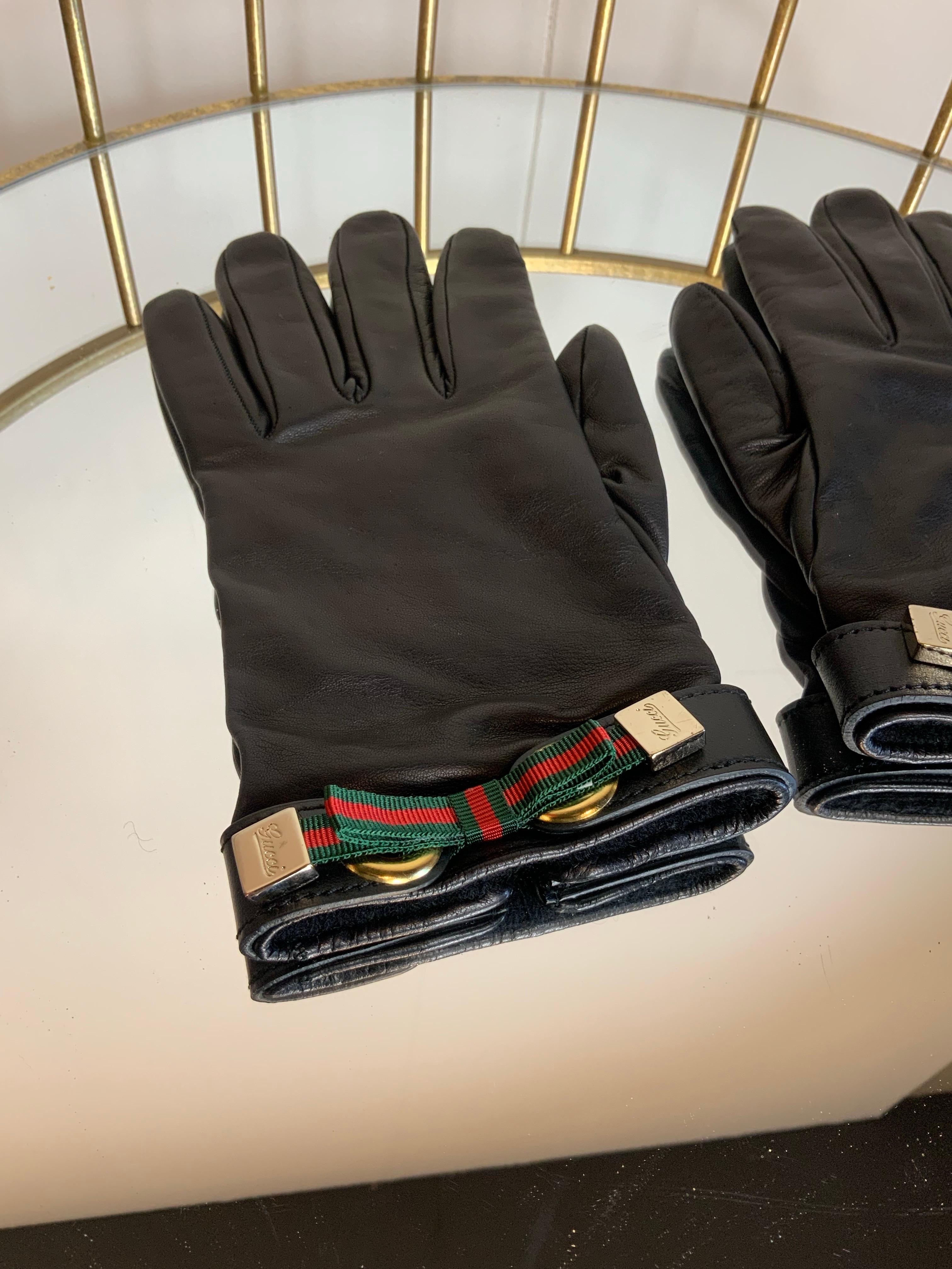 Gucci black Lambskin Gloves In New Condition For Sale In Carnate, IT