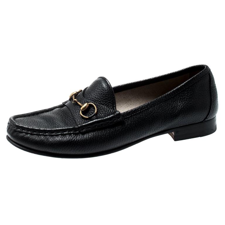 Gucci Black Leather 1953 Horsebit Loafers Size 37