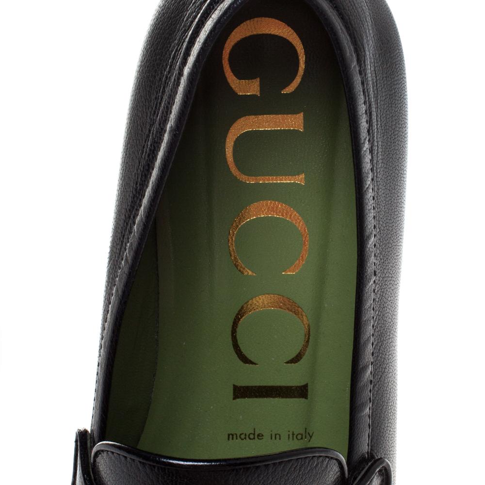 Gucci Black Leather 1953 Horsebit Platform Loafers Size 37.5 In Good Condition In Dubai, Al Qouz 2