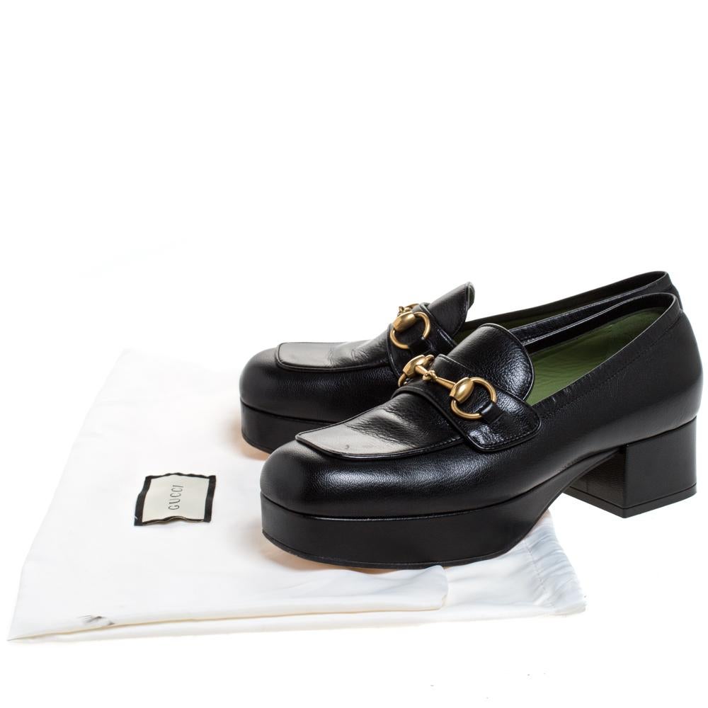 Gucci Black Leather 1953 Horsebit Platform Loafers Size 37.5 1