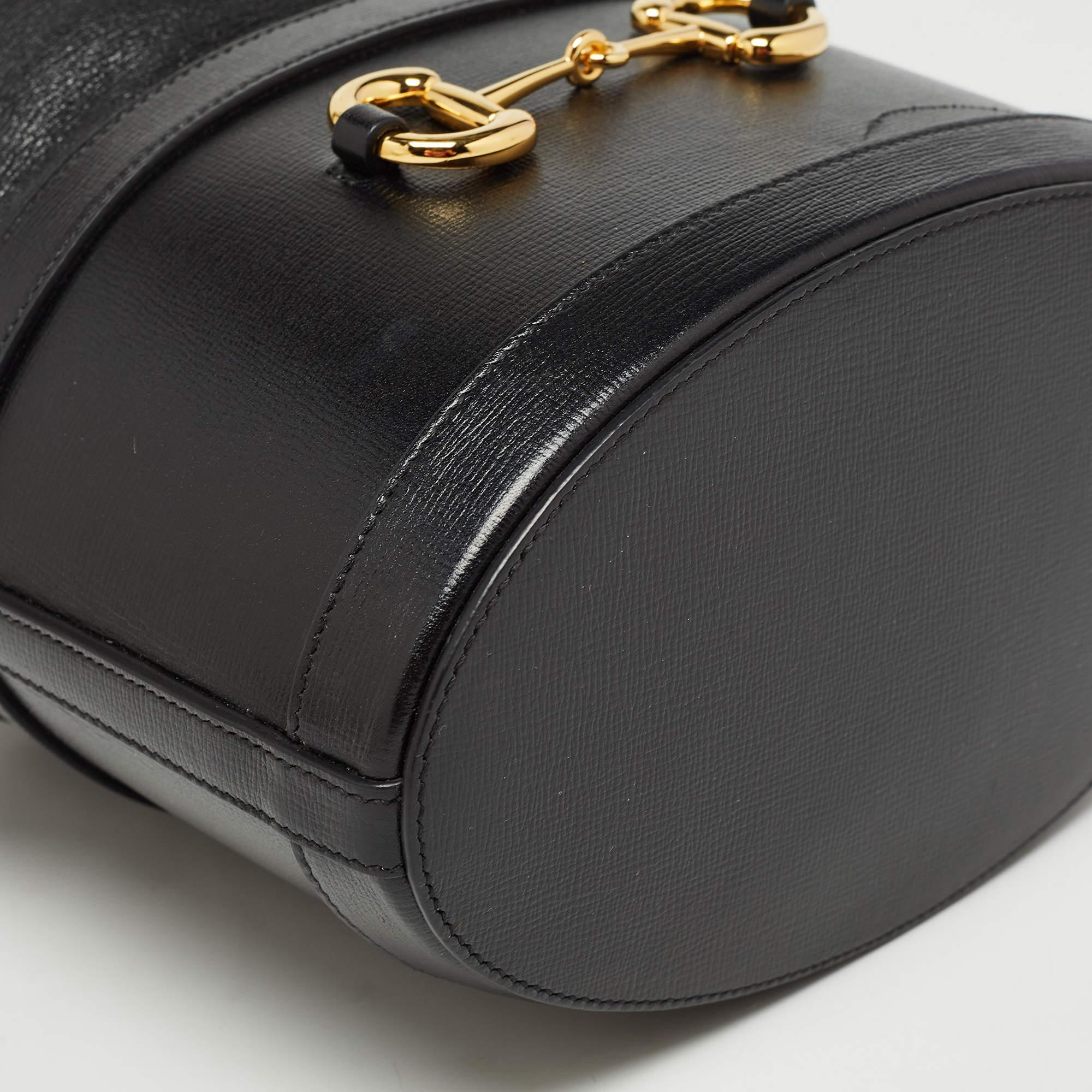 Gucci Black Leather 1955 Horsebit Bucket Bag 6
