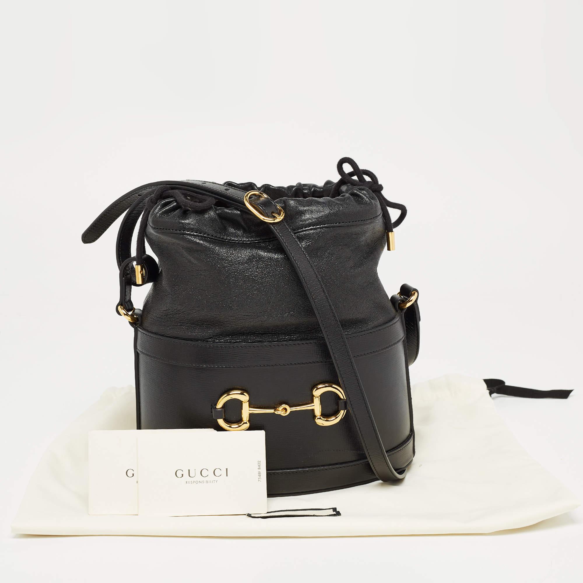 Gucci Black Leather 1955 Horsebit Bucket Bag 8