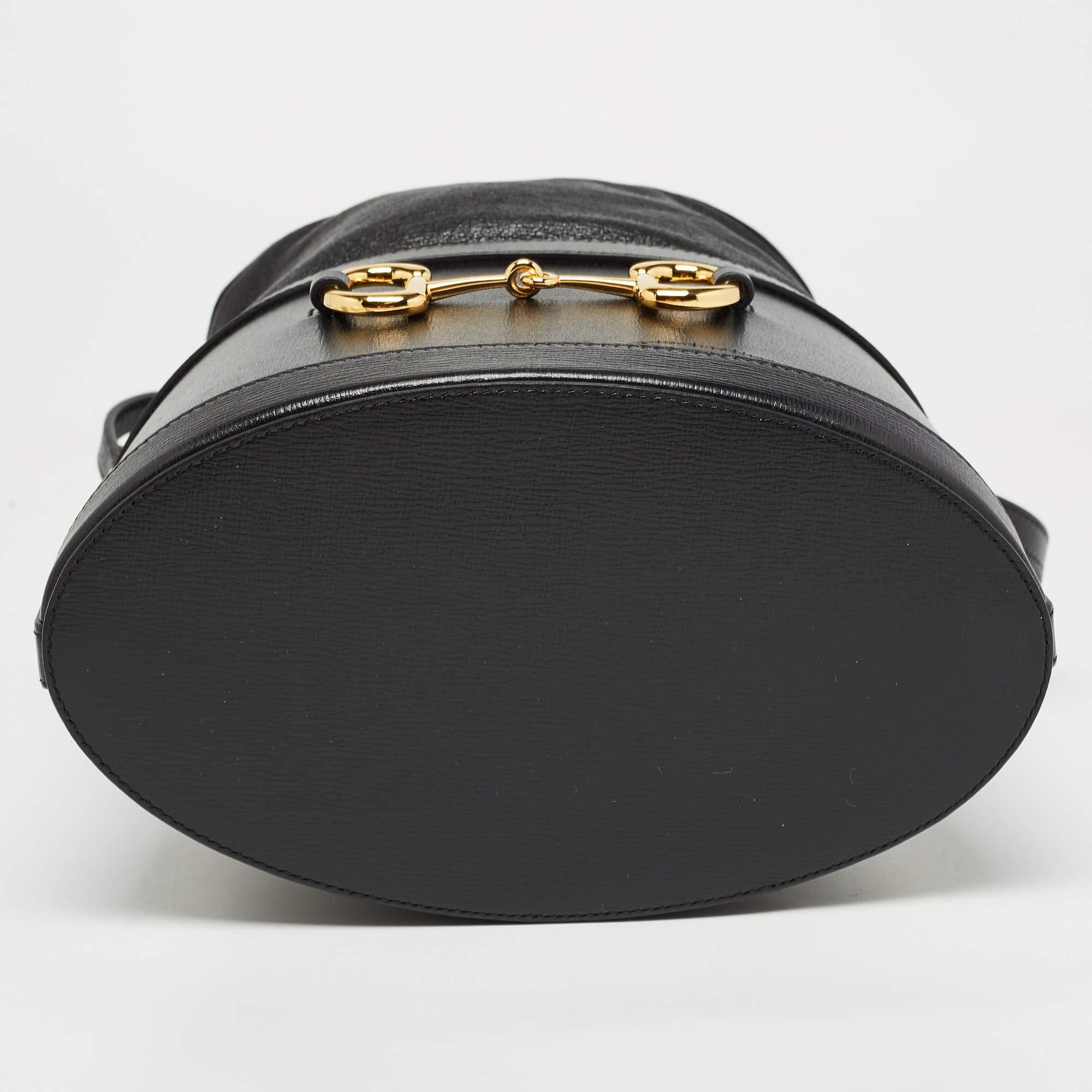 Gucci Black Leather 1955 Horsebit Bucket Bag 1