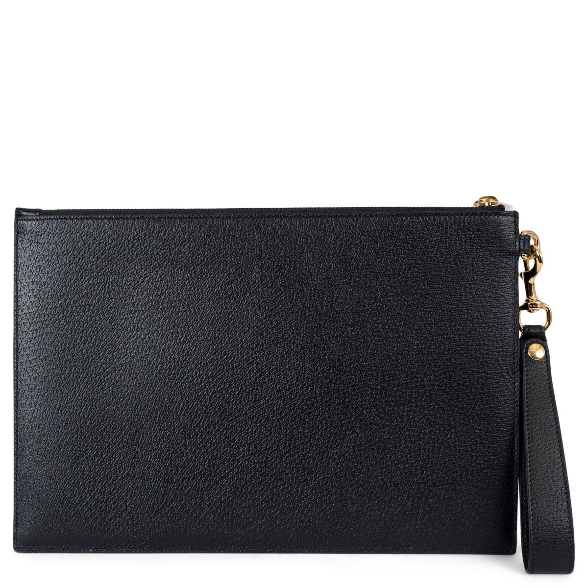 GUCCI black leather 1955 HORSEBIT Wristlet Zip Pouch Bag In New Condition For Sale In Zürich, CH