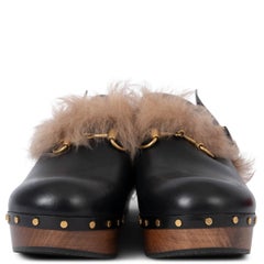 GUCCI black leather 2015 AMSTEL FUR LINED CLOGS Shoes 42 fit 41
