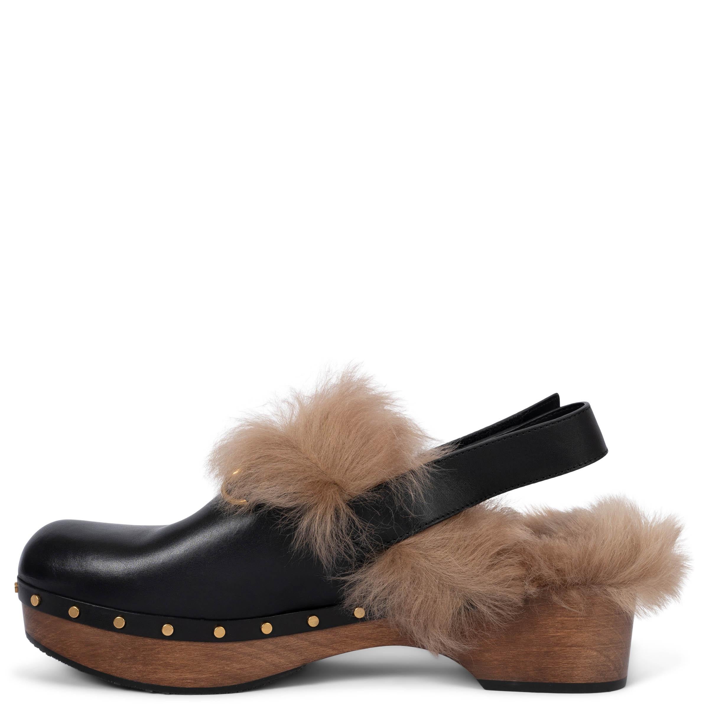 Black GUCCI black leather 2015 AMSTEL FUR LINED CLOGS Shoes 42 fit 41