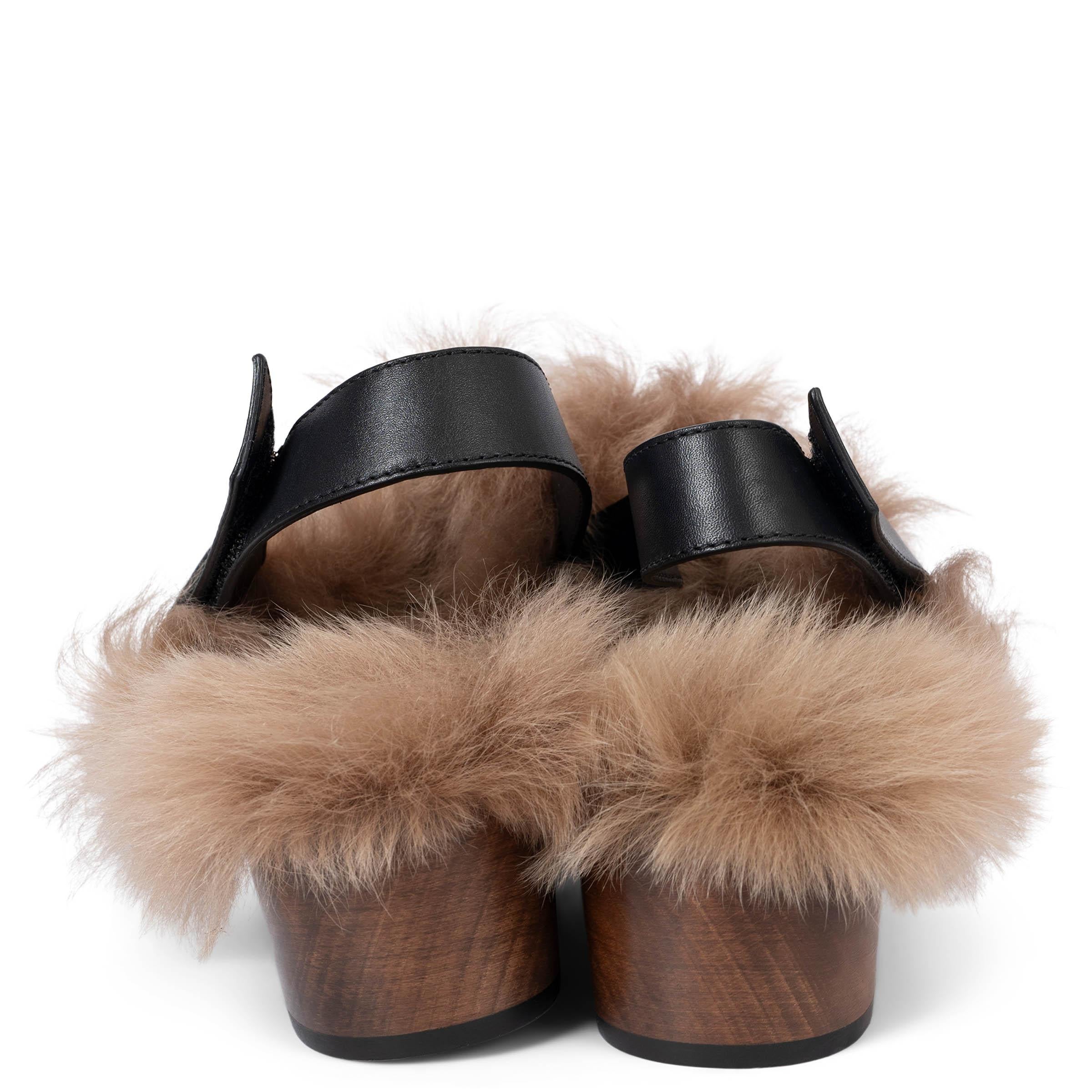 GUCCI black leather 2015 AMSTEL FUR LINED CLOGS Shoes 42 fit 41 In New Condition In Zürich, CH