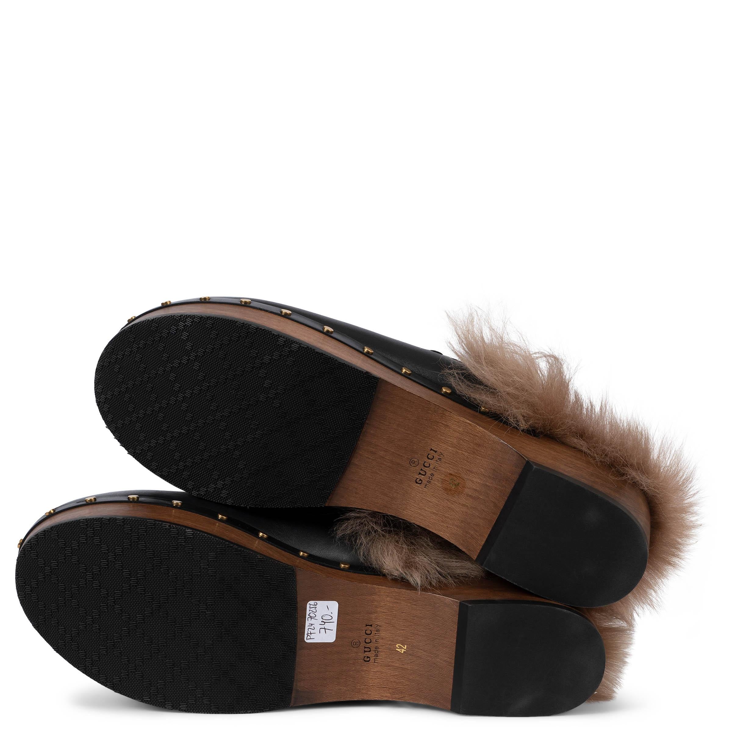 GUCCI black leather 2015 AMSTEL FUR LINED CLOGS Shoes 42 fit 41 2