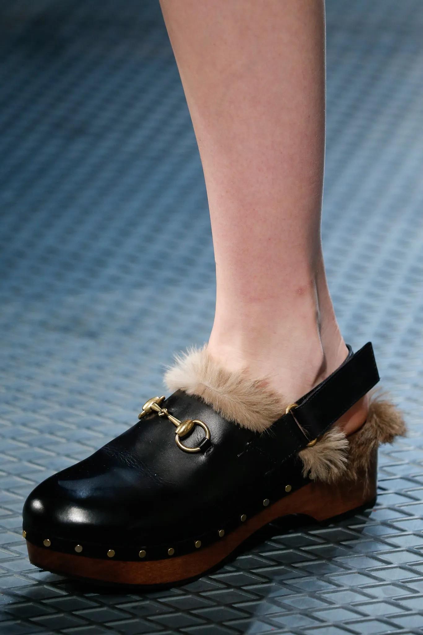 GUCCI black leather 2015 AMSTEL FUR LINED CLOGS Shoes 42 fit 41 4