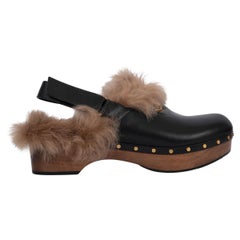 GUCCI black leather 2015 AMSTEL FUR LINED CLOGS Shoes 42 fit 41