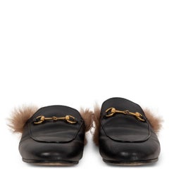 GUCCI black  leather 2015 RE-EDITION FUR PRINCETOWN Slippers Flats Shoes 39
