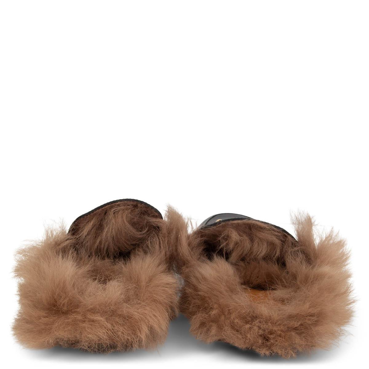 GUCCI schwarz  Leder 2015 RE-EDITION FUR PRINCETOWN Slippers Flats Schuhe 39 im Zustand „Gut“ in Zürich, CH
