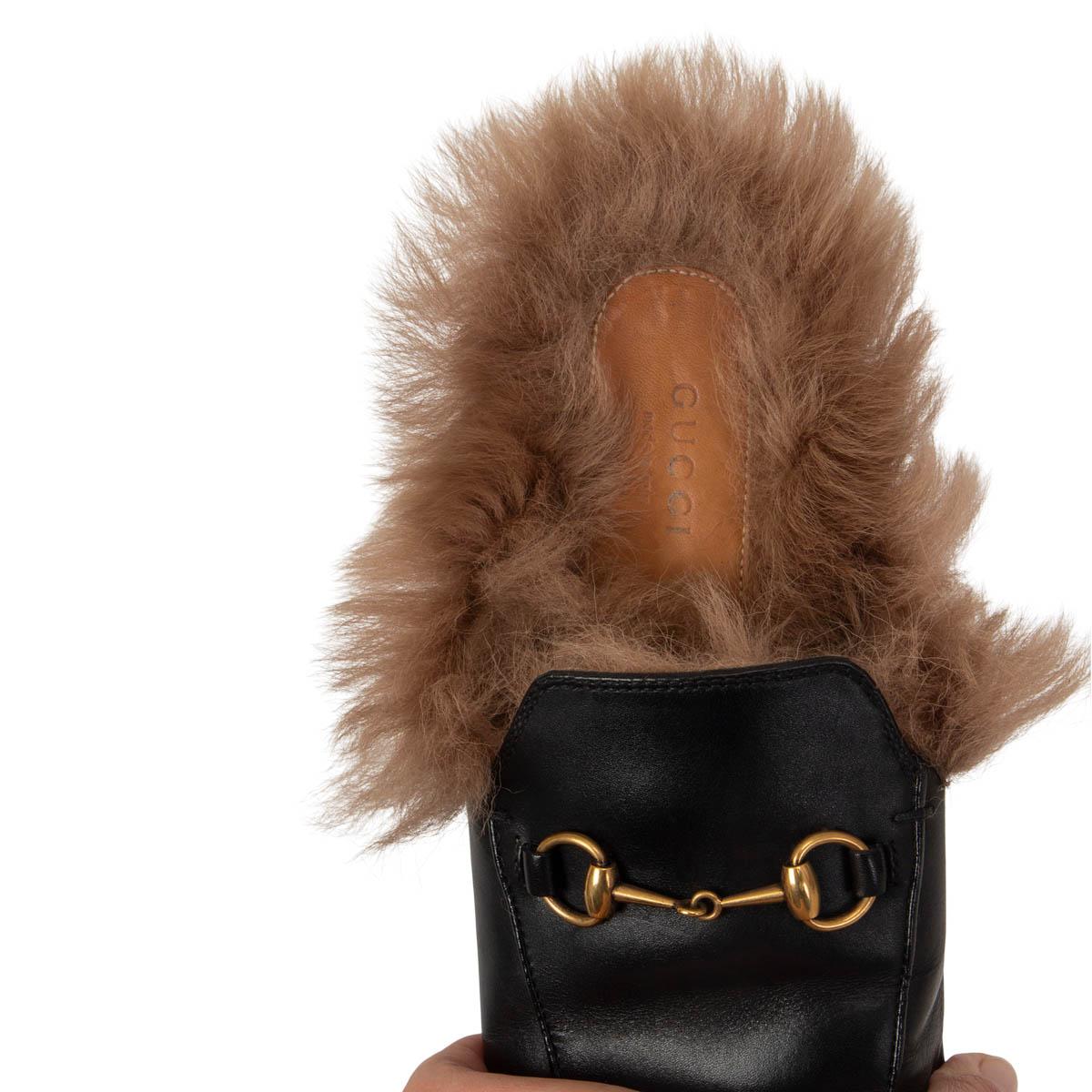 GUCCI schwarz  Leder 2015 RE-EDITION FUR PRINCETOWN Slippers Flats Schuhe 39 1