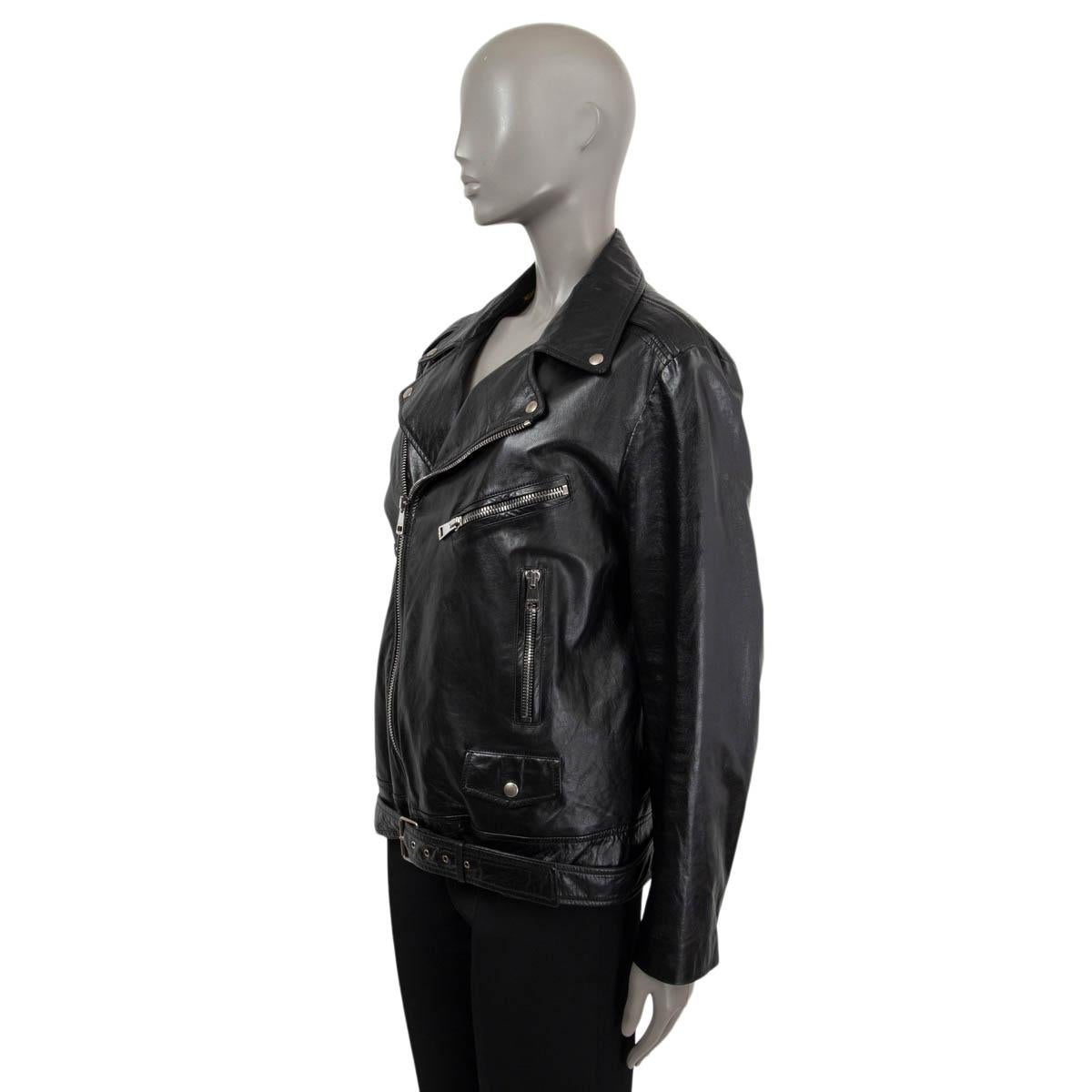 Women's GUCCI black leather 2016 GHOST BIKER Jacket 48 XXL