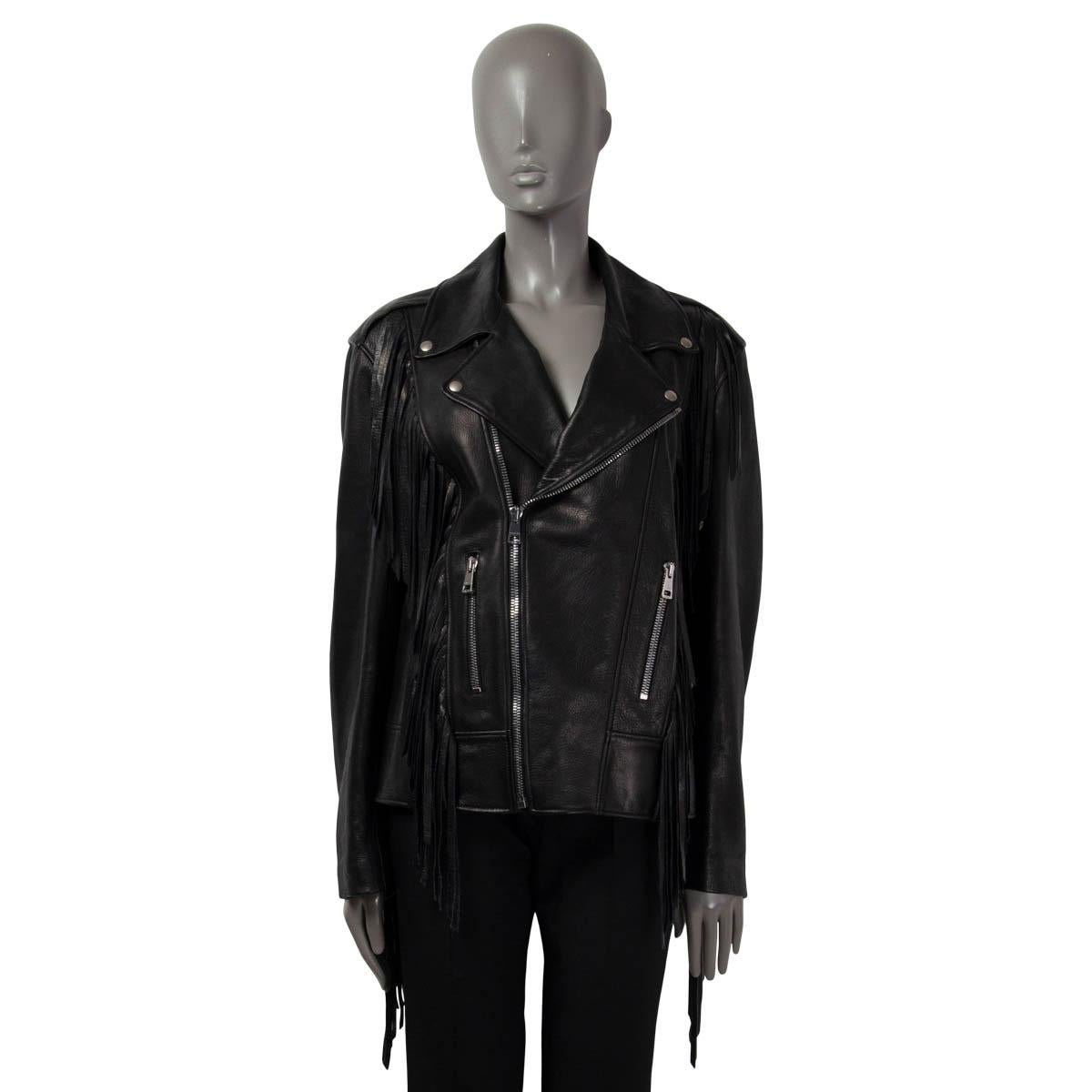 Noir GUCCI - Veste en cuir noir avec franges, 2017 - 44 L en vente