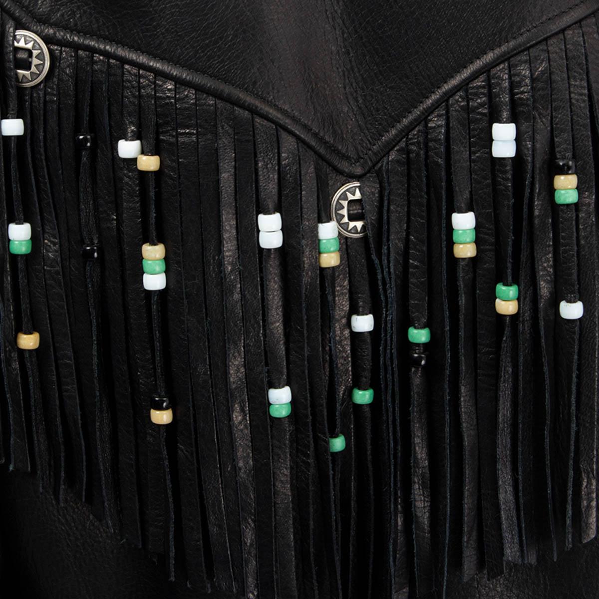 Women's GUCCI black leather 2017 BEADED FRINGE BIKER Jacket 44 L For Sale