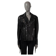 GUCCI black leather 2017 BEADED FRINGE BIKER Jacket 44 L