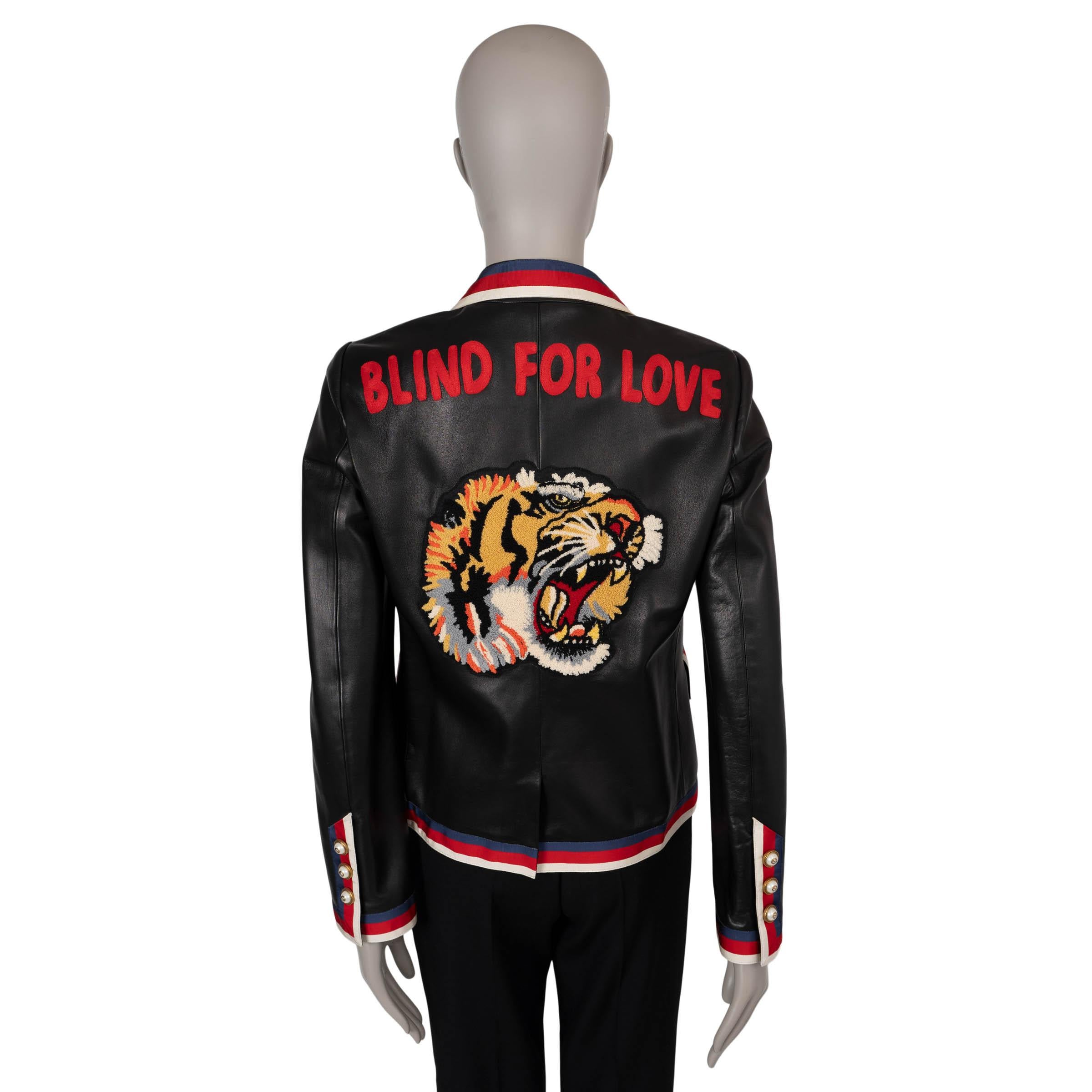 GUCCI cuero negro 2017 BLIND FOR LOVE Chaqueta Blazer 44 L Negro en venta