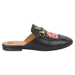 GUCCI black leather 2017 PRINCETOWN ROSE Mules Shoes 38.5 fit 38