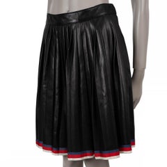 GUCCI black leather 2017 SYLVIE TRIM PLEATED Skirt 44 L