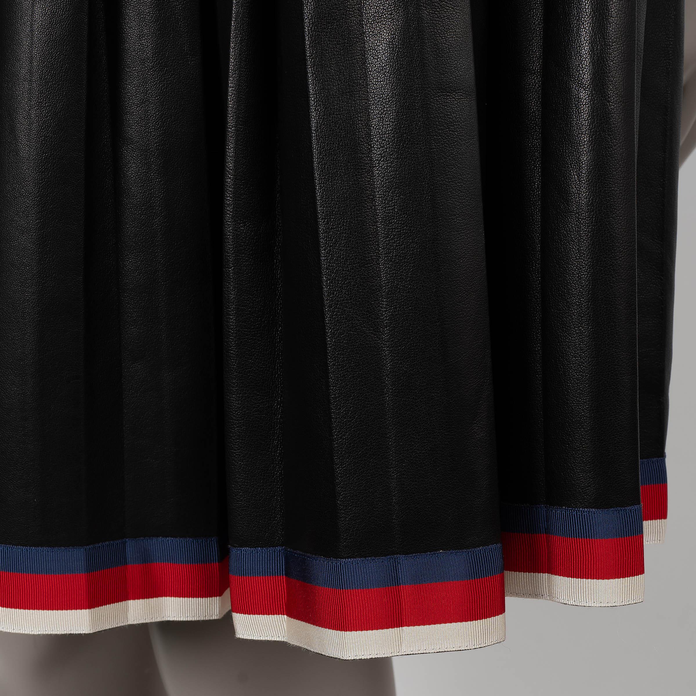 Donna Gucci Gonna SYLVIE TRIM PLEATED 2017 in pelle nera 44 L. in vendita