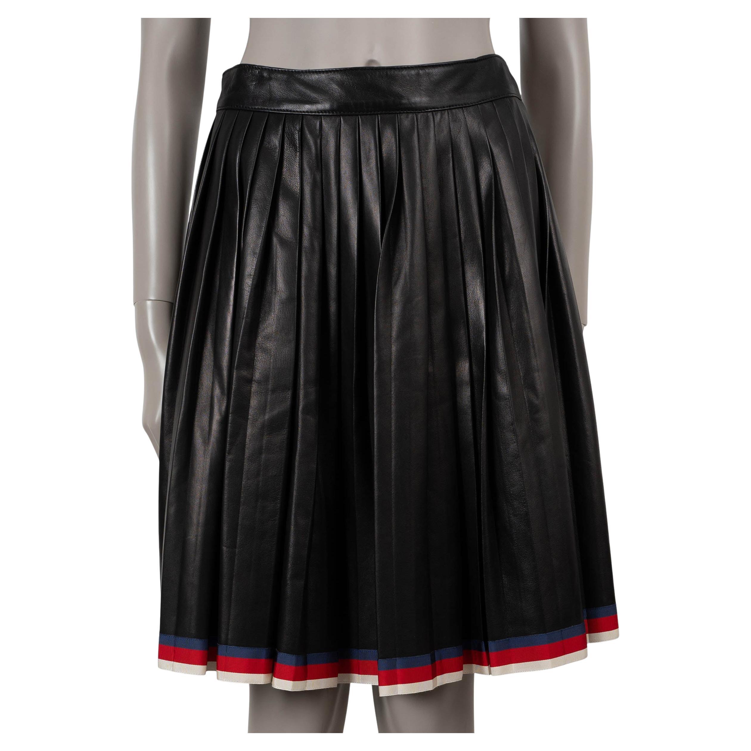 Gucci Gonna SYLVIE TRIM PLEATED 2017 in pelle nera 44 L. in vendita