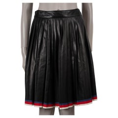 GUCCI black leather 2017 SYLVIE TRIM PLEATED Skirt 44 L