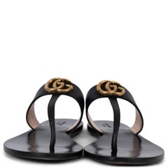 GUCCI black leather 2018 GG MARMONT Thong Sandals Shoes 39