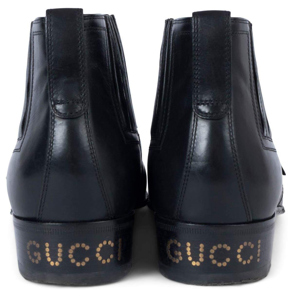 GUCCI black leather 2019 G BROGUE Ankle Boots Shoes 38.5 In Excellent Condition In Zürich, CH