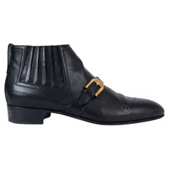 GUCCI black leather 2019 G BROGUE Ankle Boots Shoes 38.5