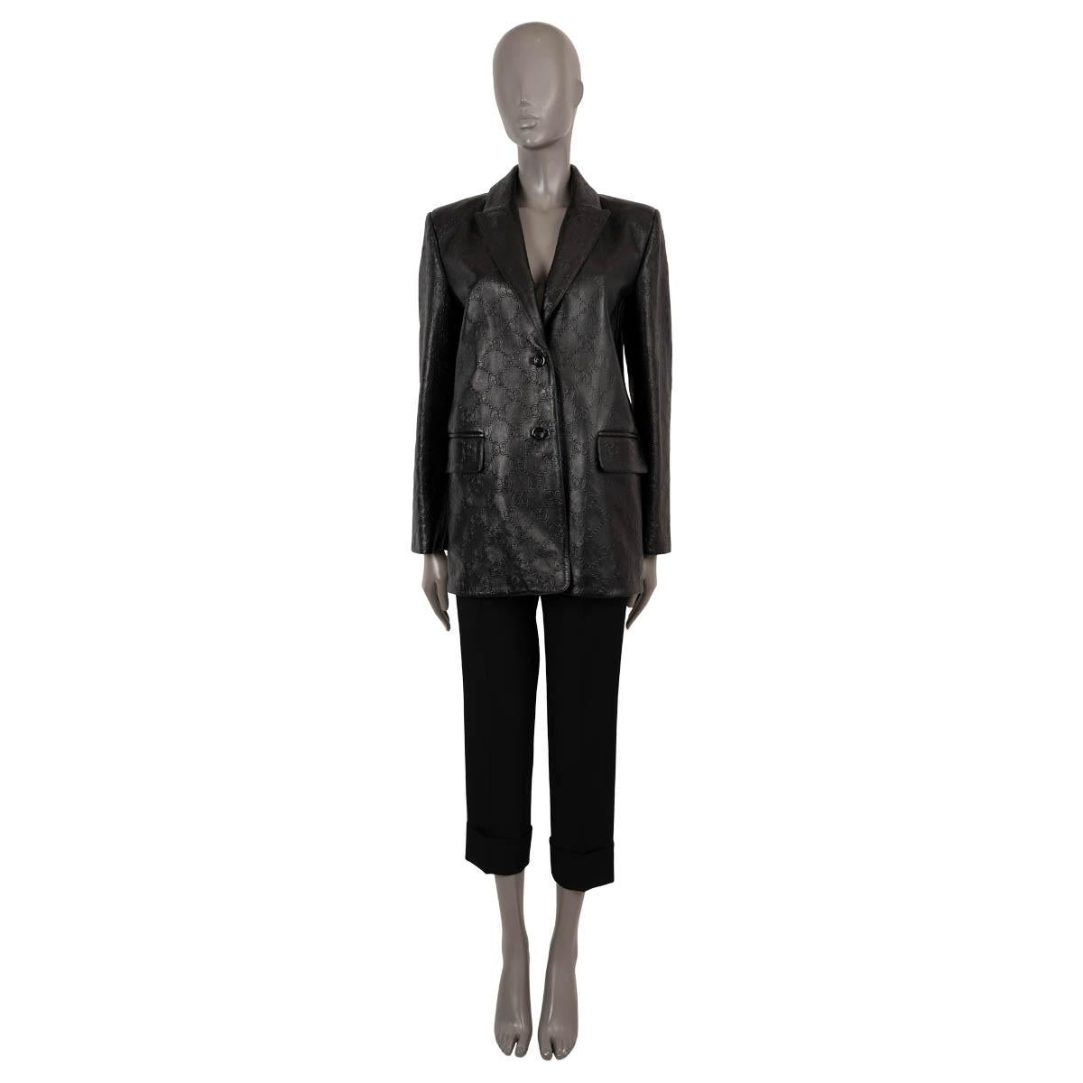 Women's GUCCI black leather 2021 GG EMBOSSED Blazer Jacket 40 S For Sale