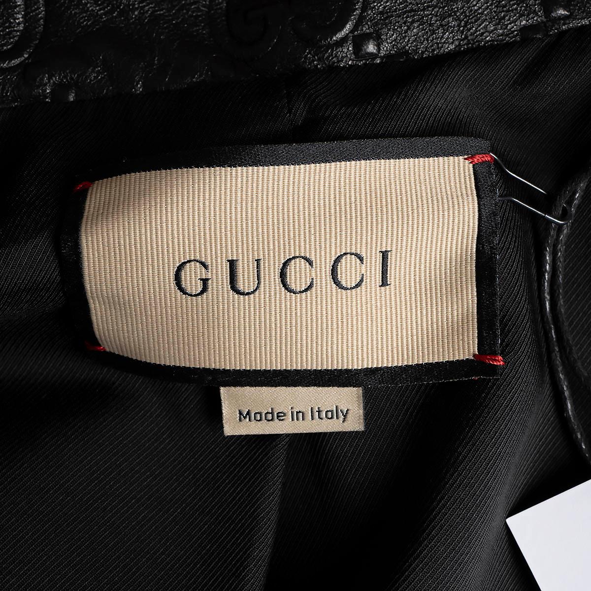 GUCCI black leather 2021 GG EMBOSSED Blazer Jacket 40 S For Sale 2