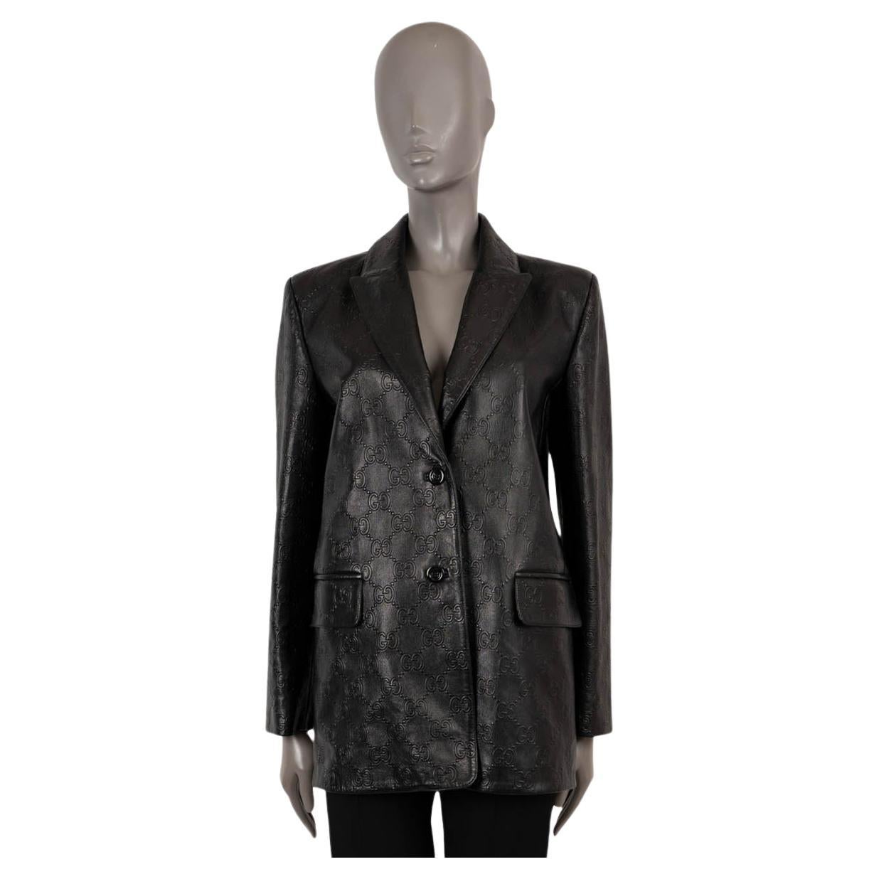 GUCCI black leather 2021 GG EMBOSSED Blazer Jacket 40 S For Sale